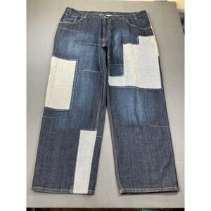 Sean John Jeans Mens 46x32 Relaxed Straight Blue Dark Wash Patchwork Denim